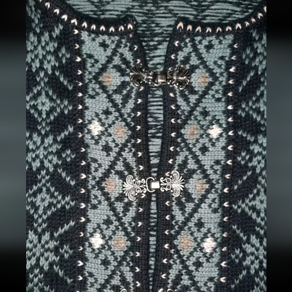 Nomadic Traders fair isle hook button front Cardigan Sweater Black Blue … - Picture 3 of 6